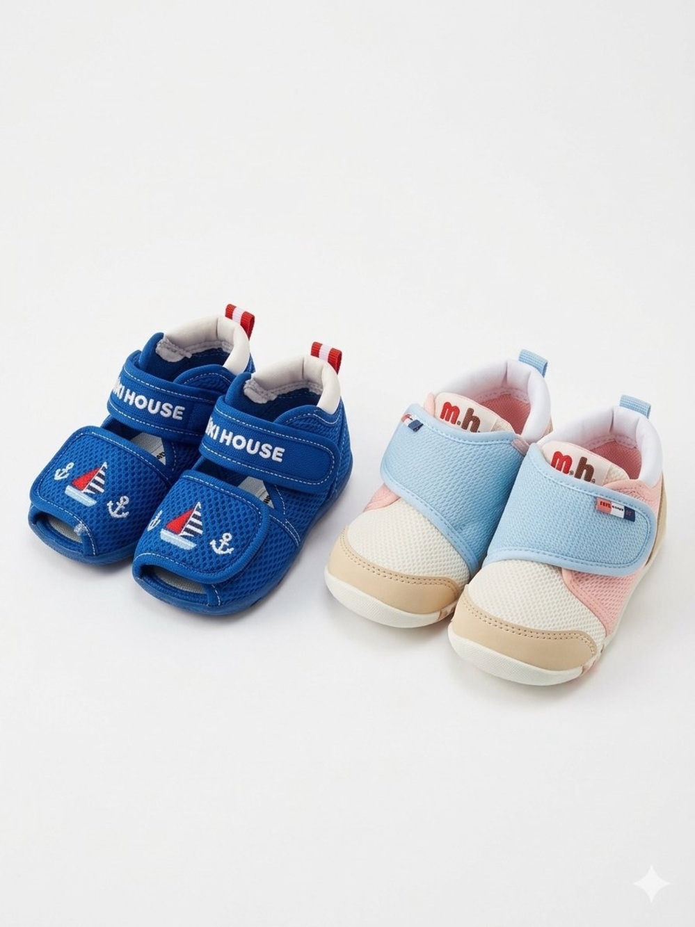Miki House Baby Shoes Bundle – Blue Mesh Sandals + Light Blue Booties Size 5.5
